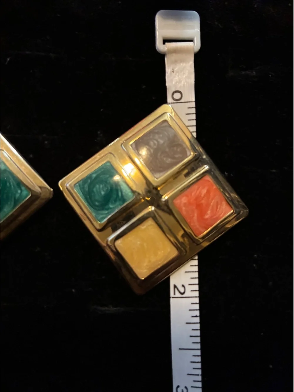 Vintage 1980s Retro Color Block Geometric Square Enamel Post Earrings Gold Tone